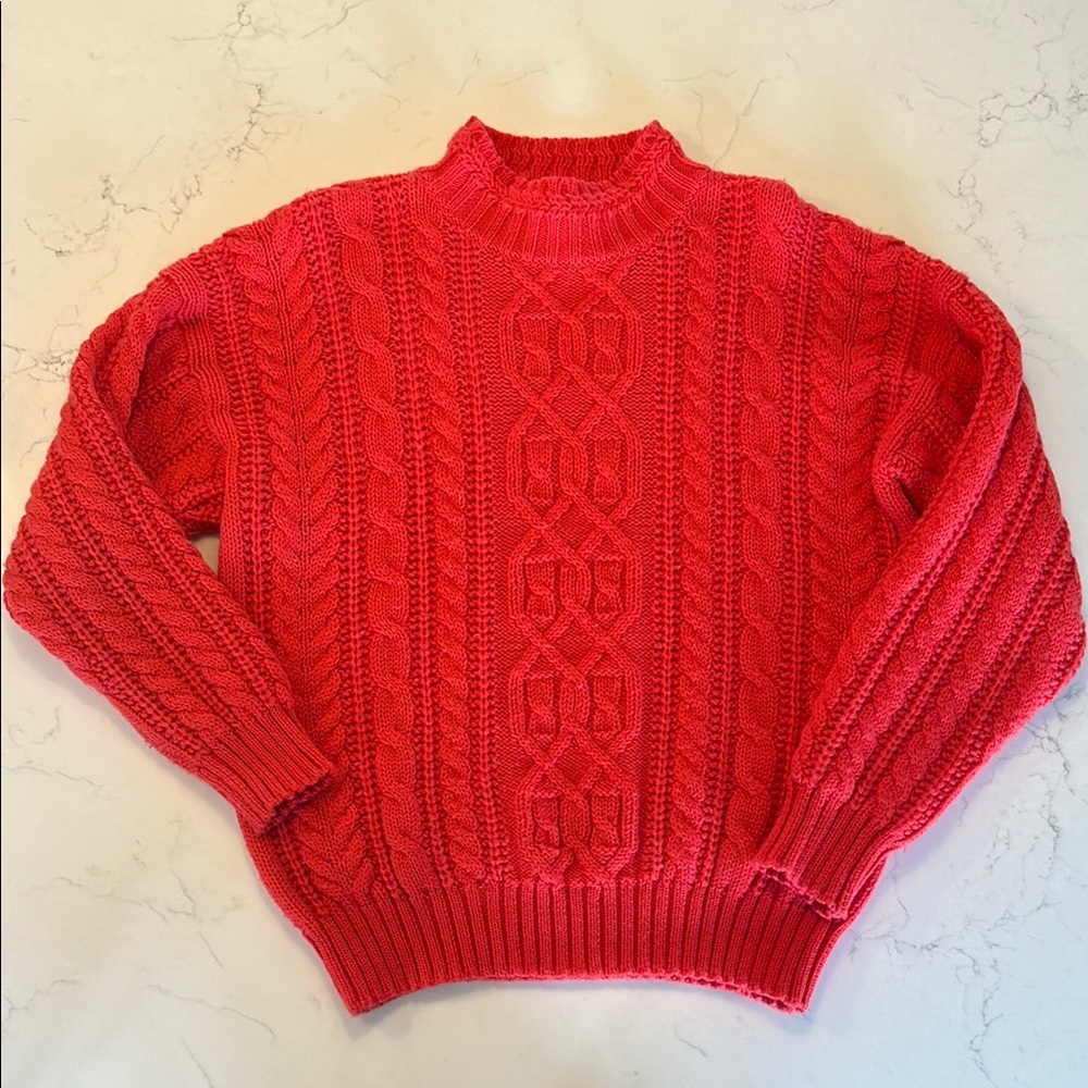 Casual Corner Red Cable Knit Crewneck Sweater